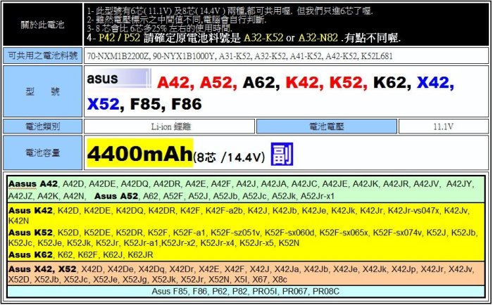 原廠 asus電池 a42D A42j A42F A42jc A52Jc K42J K52Jc A32-K52 X52n