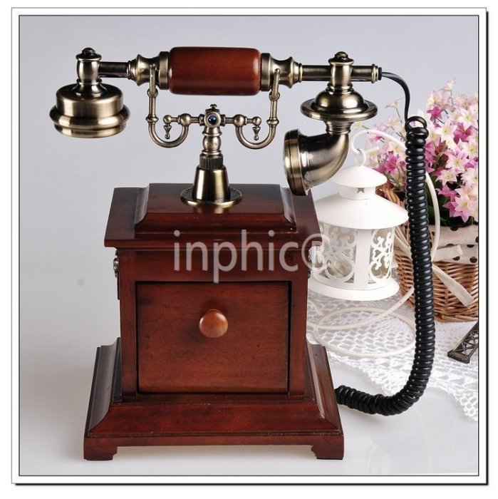 INPHIC-實木復古電話機座機歐式電話機復古電話機時尚電話機