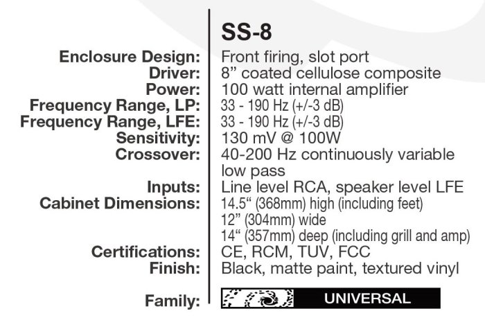 【昌明視聽】美國 TRUAUDIO SS-8 超重低音喇叭 公司貨 主動式100瓦 8吋
