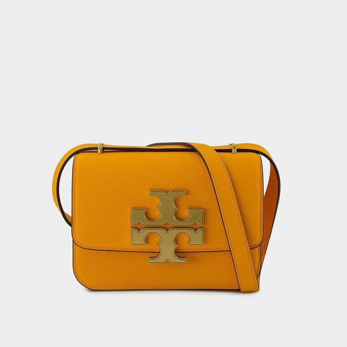 【Tory Burch】專櫃經典款  Eleanor荔枝皮革大標誌翻蓋小款側背包/斜背包 (橘色)