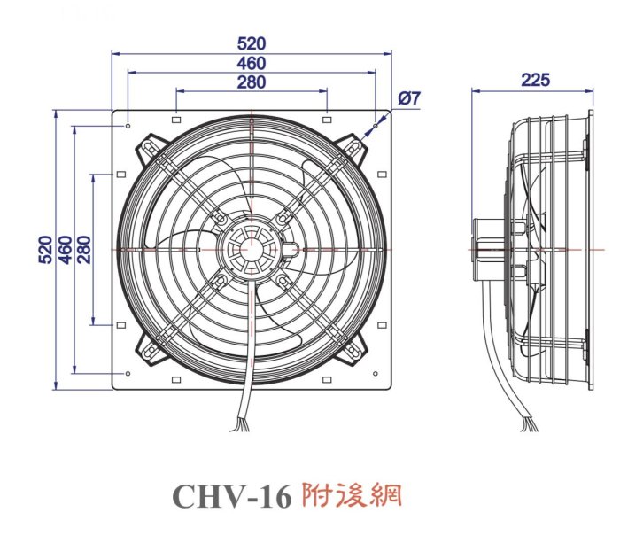 台製全新16"負壓式排風扇加調速器 負壓(利用空氣對流原理把熱空氣排出)