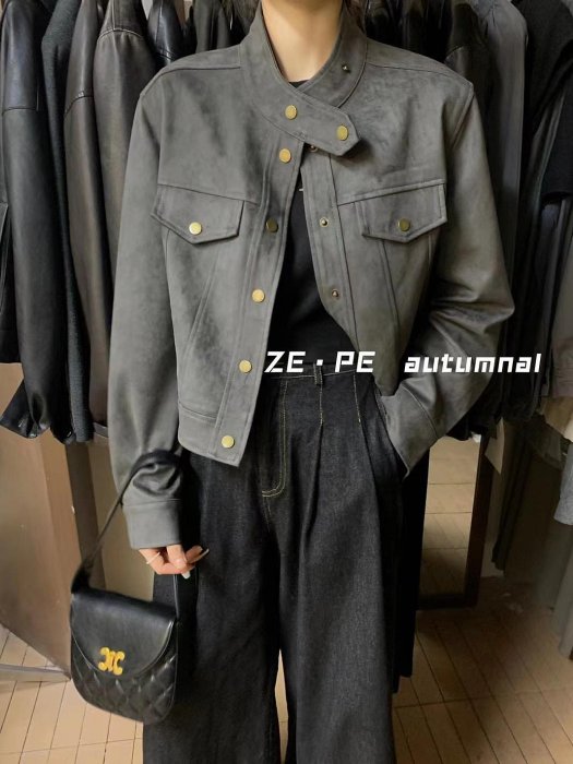 ZEPE秋冬新款韓版設計感鹿皮絨外套女寬松顯瘦短款長袖夾克上衣