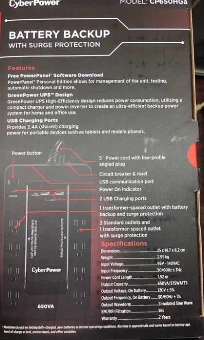 @淡水無國界@ CyberPower 650VA 離線式不斷電系統 UPS (CP650HGa) 磚式外觀 突波保護
