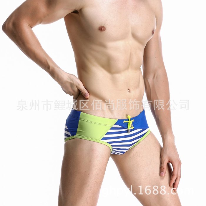 swimming trunks跨境SEOBEAN希賓男士泳褲 時尚條紋潮男三角泳褲