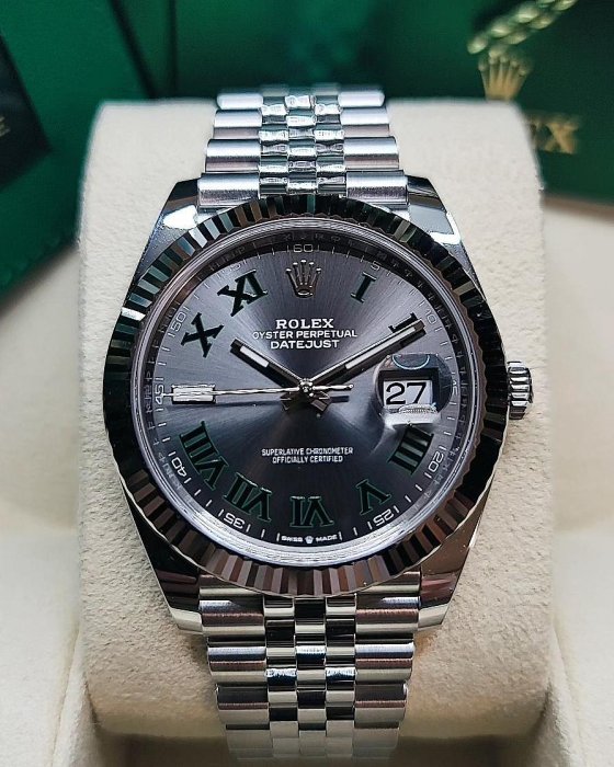 【預訂】♛Rolex126334灰綠羅 Wimbledon Dial溫布頓♛🔥Wimbledon Dial溫布頓面 綠羅馬綠色時標 舒適五株鍊 閃爍白金太陽圈