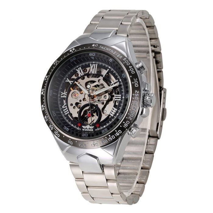 現貨手錶腕錶勝利者 WINNER 歐美男士個性時尚全鋼鏤空自動機械錶