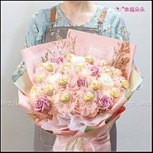 豪華版18顆金莎花棒+8朵香皂花花束 (附燈串．粉色) 情人節花束 畢業花束 A015 求婚花束 金莎花束 玫瑰花束