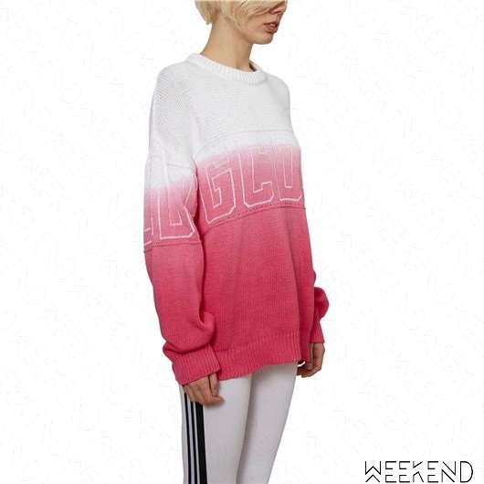 【WEEKEND】 GCDS Logo Oversize 雙色 針織 長袖 上衣 衛衣 白+粉色 19春夏