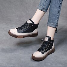 JC Shop【35-40】復古真皮拼色短靴 百搭休閒女靴 免繫鞋帶懶人鞋 女鞋