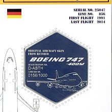 九州動漫 【清倉】Airlinertags 德國漢莎航空747 飛機蒙皮紀念章行李牌