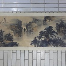 [銀九藝] 字畫 國畫 山水畫 聽瀑山莊 款 雲人 李仙 畫心~105x46cm