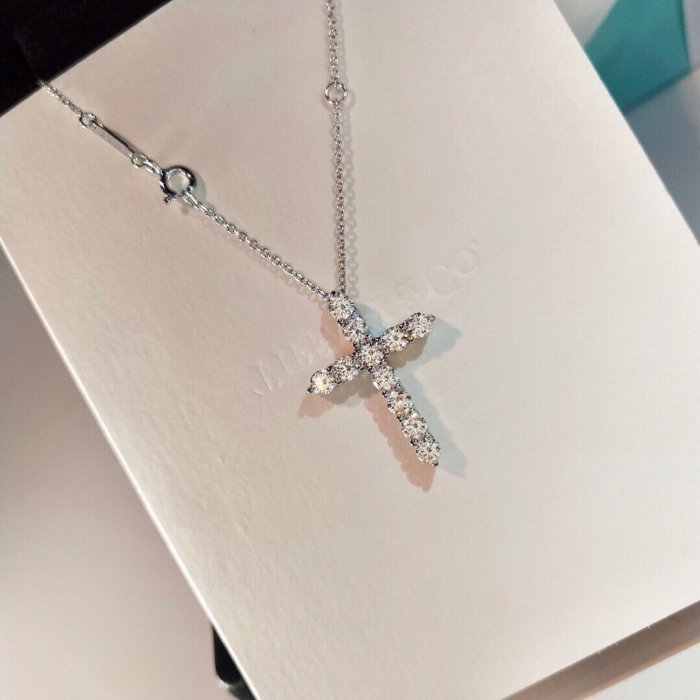 現貨#Tiffany&CO.蒂芙尼 項鍊 純銀項鍊 水晶項鍊 吊墜 飾品 首飾 附盒提袋 水鑽十字架造型簡約