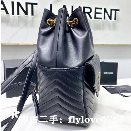 中古二手YVES SAINT LAURENT 聖羅蘭 YSL MONOGRAM 黑金羊皮雙肩包/後背包6726091