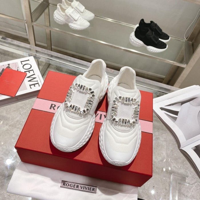 新品Roger Vivier 2023方鑽老爹鞋女厚底增高網面運動鞋百搭休閒鞋 35-40 白色促銷