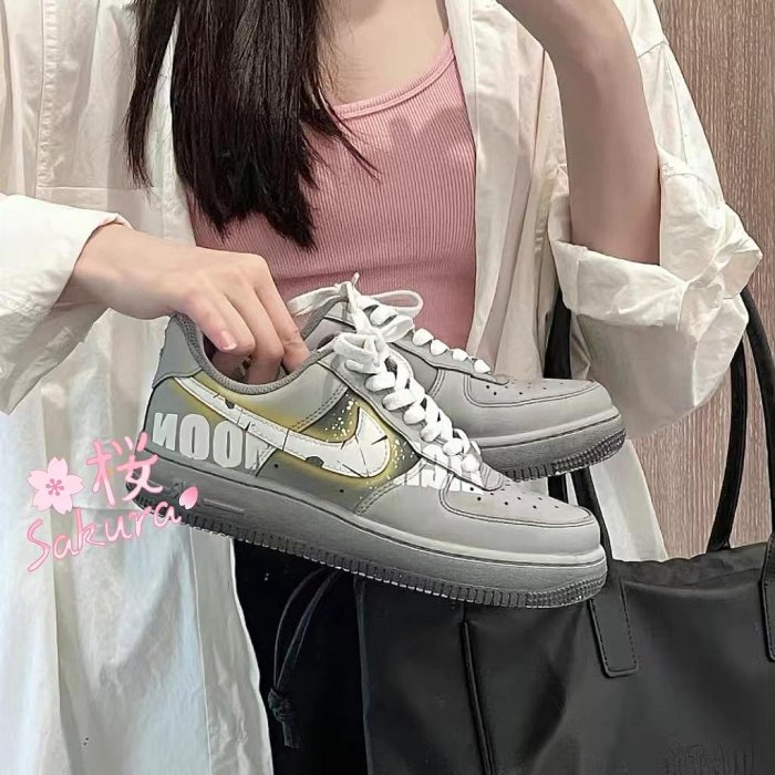 日本代購新款Nike Air Force 1 Low 灰白 AF1 浸染 塗鴉 達芬奇定制 DD8959100