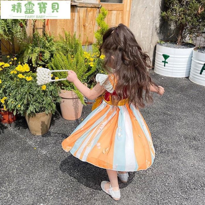 上新價送贈品 女童漢服洋裝改良薄款中國風短袖超仙兒童夏裝古著襦裙-精靈寶貝