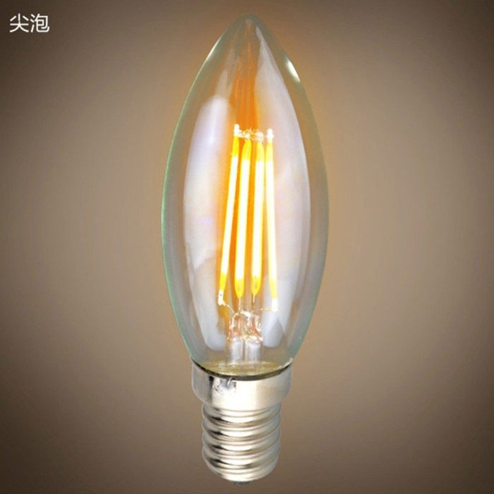 5Cgo【權宇】愛迪生 LED 復古鎢絲燈絲燈泡 4W=40W E14 E12尖圓拉尾蠟燭 220V 另2W 6W 含稅