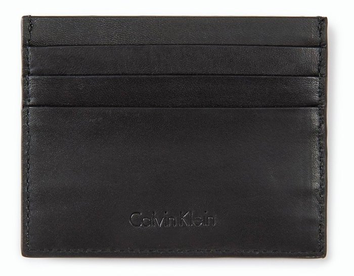 全新美國名牌 Calvin Klein 黑色皮革製名片夾信用卡夾萬用夾，男女皆可用，只有一件！無底價，本商品免運費！