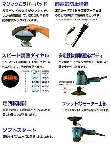 ＊中崙五金【附發票】牧田【日本製造】 專業型 PV7000C 180mm 電動打臘機 打蠟機 專業汽車美容用