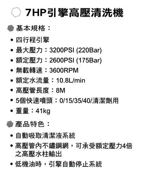 響磊企業社 SHINKOMI 型鋼力 7HP引擎高壓清洗機