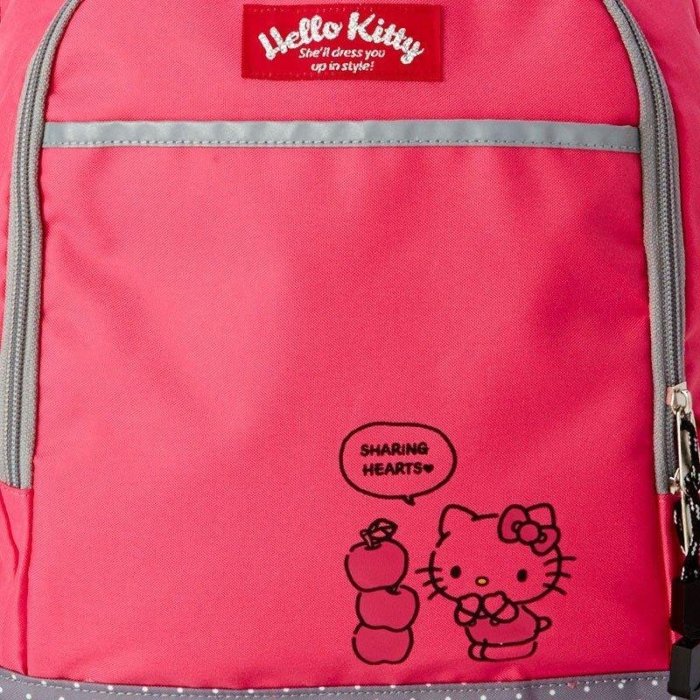 牛牛ㄉ媽*日本進口正版商品HELLO KITTY後背包 兒童後背包 凱蒂貓書包 尼龍雙層拉鍊運動背包 L號桃灰色蘋果款