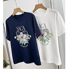 小V私家~ 日單 SAC 2024新款 優雅氣質 時尚花朵印花 百搭圓領短袖T恤上衣 2色 (T1970)
