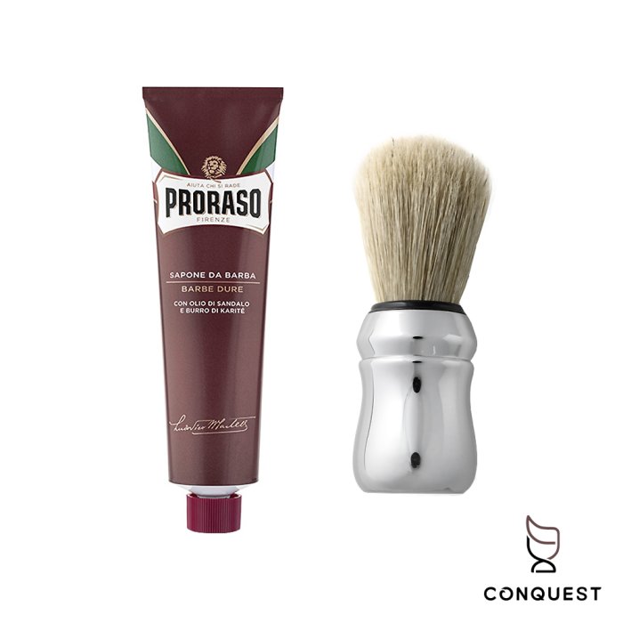 【 CONQUEST 】Proraso 義大利 刮鬍膏+鬍刷組 各種鬍鬚毛質皆適用 刮鬍皂 刮鬍泡 紳士風格 入門刮鬍膏
