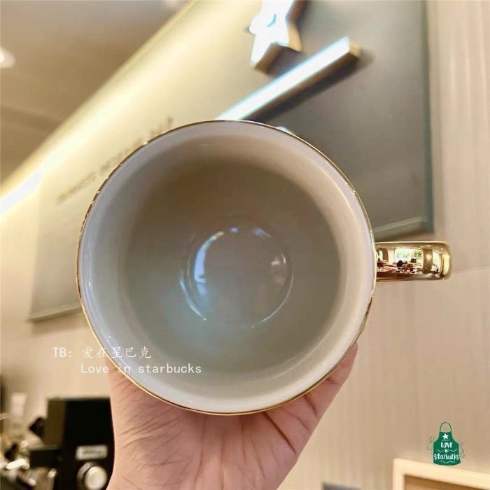 星巴克馬克杯杯子陶瓷水杯可愛早餐咖啡杯情侶白色高品質禮物金色~特價