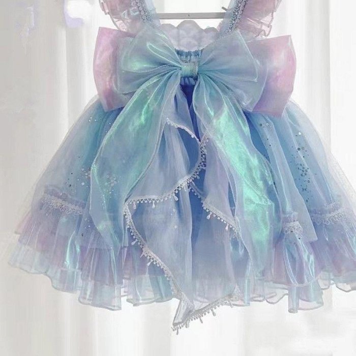 女童洋裝2024夏季新款女童亮片美人魚蘿莉塔洋裝公主裙子兒童連衣公主裙