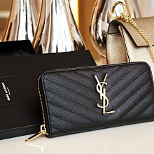 Saint Laurent 358094 Monogramme 荔枝紋拉鍊長夾 黑金