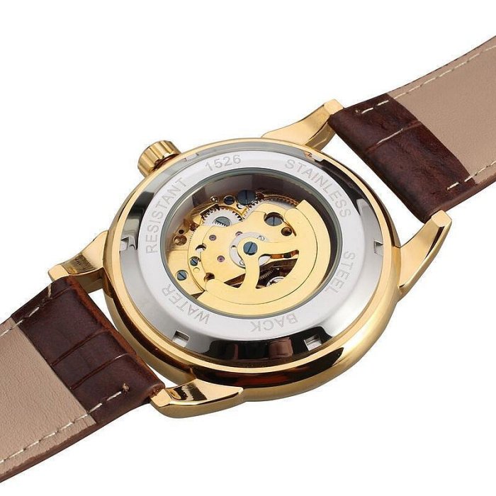 勝利者 winner 日韓時尚簡約男士帶鑽皮帶全自動機械手錶LT8