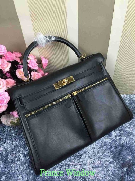 France Window 愛瑪仕 凱莉包 Hermes Kelly 黑色 雙口袋 LAKIS Swift 28