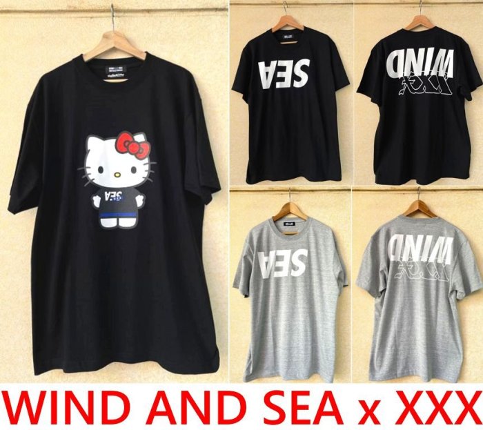 BLACK全新WIND AND SEA × Hello Kitty貓 x GOD SELECTION XXX三方聯名短T