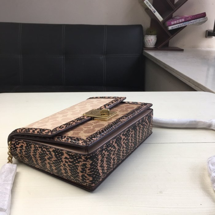 【小怡代購】全新 COACH 89068 美國正品代購蛇皮拼老花帆布 大款 hutton 新款 鏈條包 超低直購