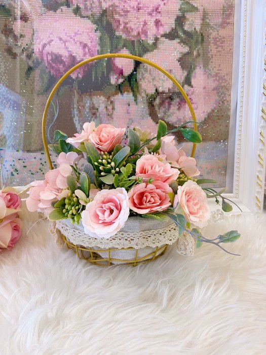 粉紅玫瑰精品屋～🌷歐式高檔室内仿真花籃擺設🌷
