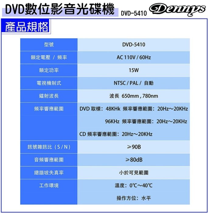 【划算的店】好讀不挑片~Dennys DIVX/USB DVD播放器(DVD-5410)支援全區 /另售dvd-5400