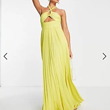 (嫻嫻屋) 英國ASOS-優雅時尚名媛黃色交叉水滴領繞頸長裙洋裝禮服EL23