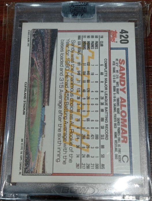 Sandy Alomar 1992 Topps Gold Archives Buyback 封殼簽名卡 限61