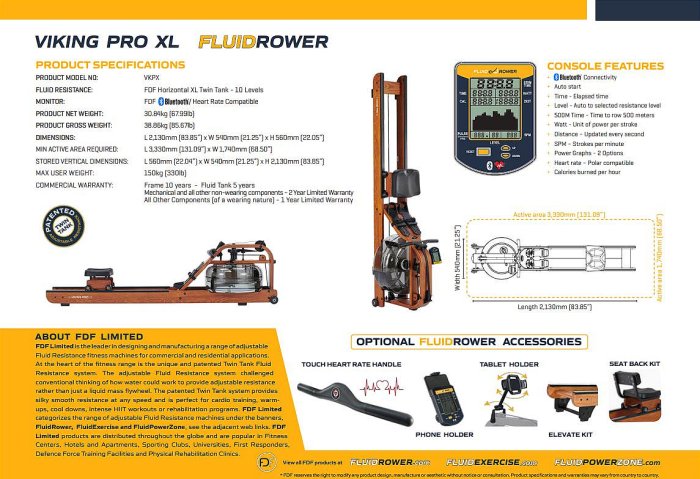 【健魂運動】FDF十段水阻力划船機 維京戰船 PRO XL(Viking PRO XL Water Rower-10x)