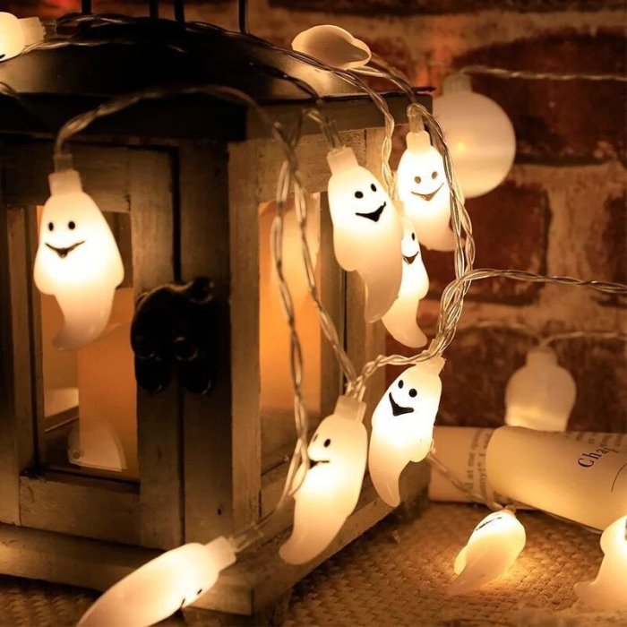 LED南瓜頭燈串 幽靈蝙蝠萬圣節燈串萬圣節復活節氛圍裝飾串燈