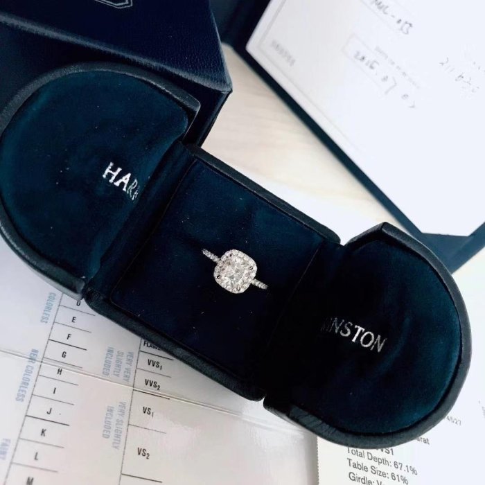 專櫃正品 HARRY WINSTON HW 1.25克拉 F VVS1 鉑金 枕型鑽石婚戒（全新現貨促銷中）