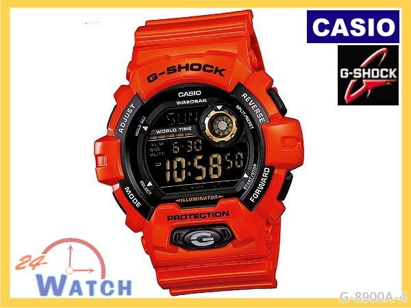 G-8900A-4橘紅G-8900A《台灣卡西歐公司貨》CASIO G-SHOCK超大LED液晶