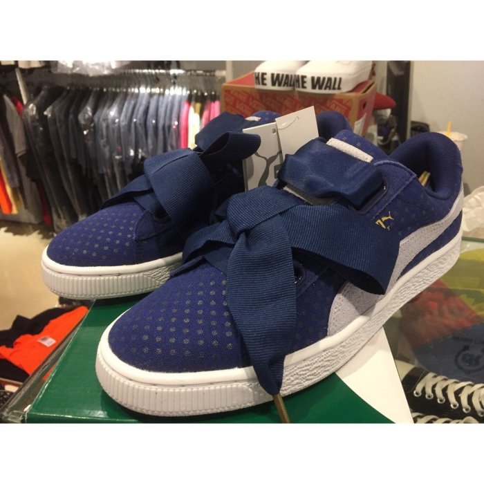 【正品】PUMA W BASKET HEART DENIM 363371-01 藍 圓點 蝴蝶結 女鞋