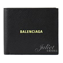 【茱麗葉精品】全新精品 BALENCIAGA 專櫃商品 594549 燙印LOGO牛皮對開8卡短夾.黑/螢光黃 現貨