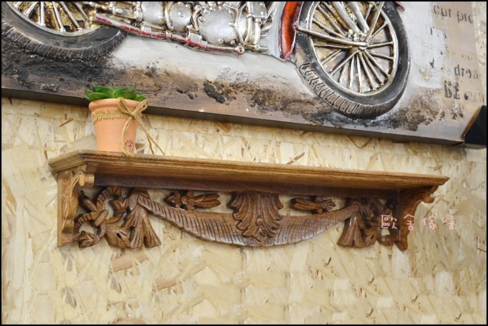 印度印國風 實木手工雕刻層板架 仿古三尺壁架牆壁展示架陳列架平台 鄉村風復古風家具原木牆壁裝飾品佈置品【歐舍傢居】