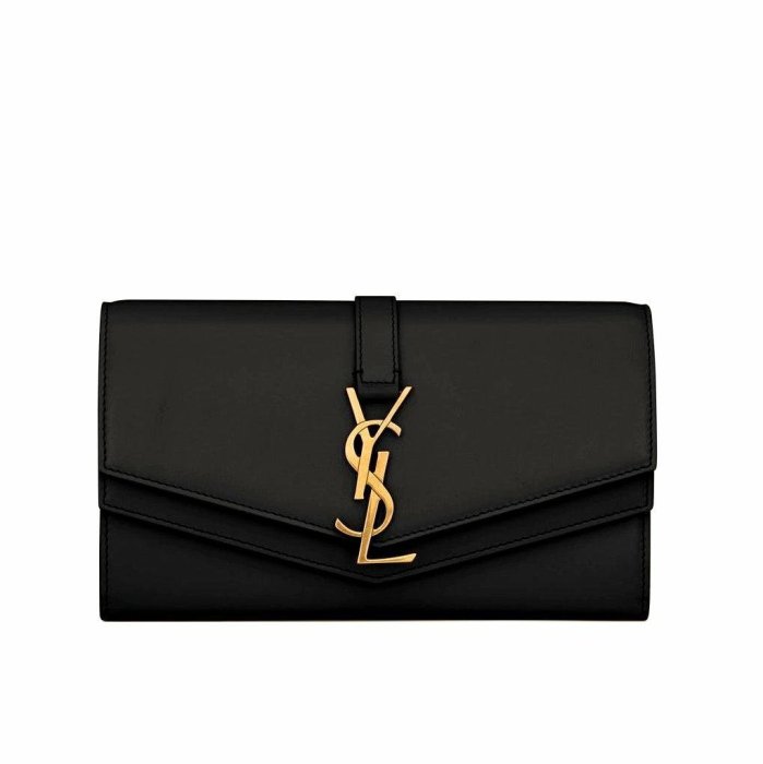 Saint Laurent Paris YSL  ( 黑色×金屬金色 / 裸粉色×金屬金色)   真皮 兩摺長夾 皮夾 錢包｜100%全新正品｜特價！