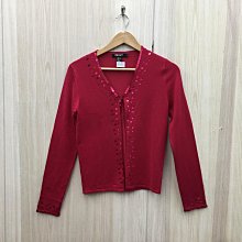 【愛莎＆嵐】 DKNY 女 桃紅色V領長袖亮片裝飾針織外套/S 11302 15