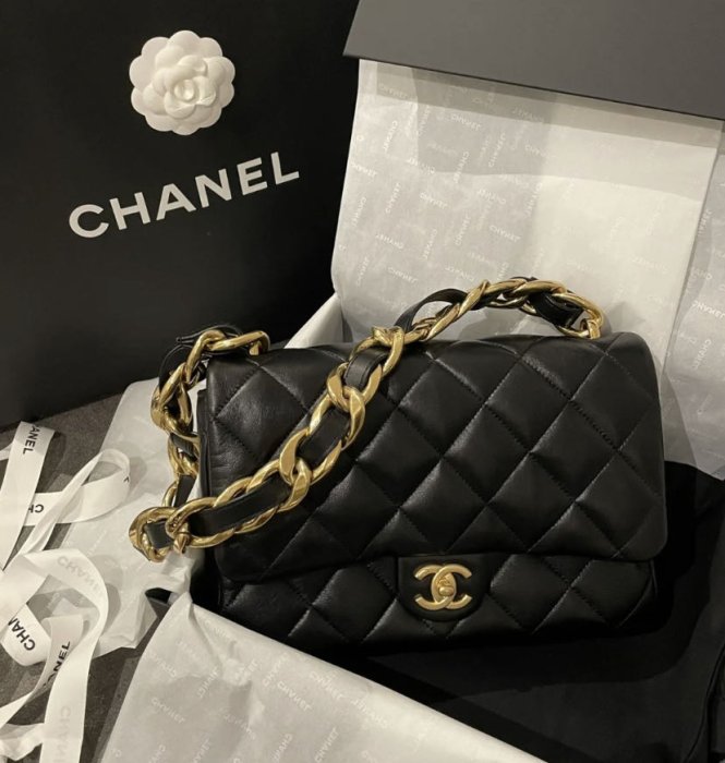 CHANEL AS3215 新款粗鏈帶肩背包 黑 18 × 27 × 8 cm 現貨