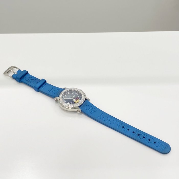 金運名錶當舖 chopard happy sport 8236 蕭邦 快樂魚 鑽圈針扣 藍色面 橡膠錶帶 單錶現貨G19