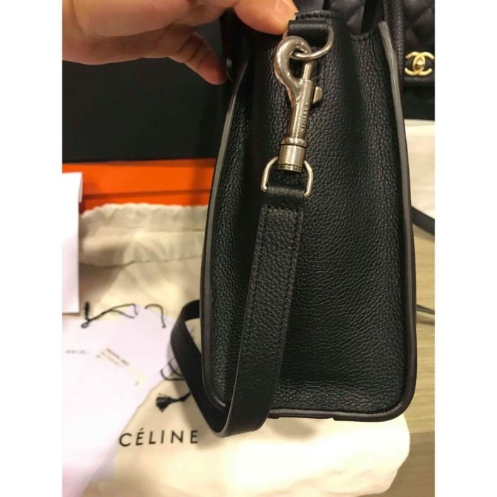 【二手】Celine nano 黑色 荔枝銀釦小囧包 附背帶